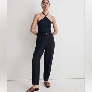 Madewell The Tailored Tapered Pant in Black Linen-Blend Sz 8